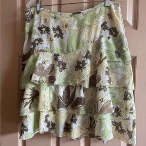 LOFT Floral Tiered Mini Skirt in Green and Brown